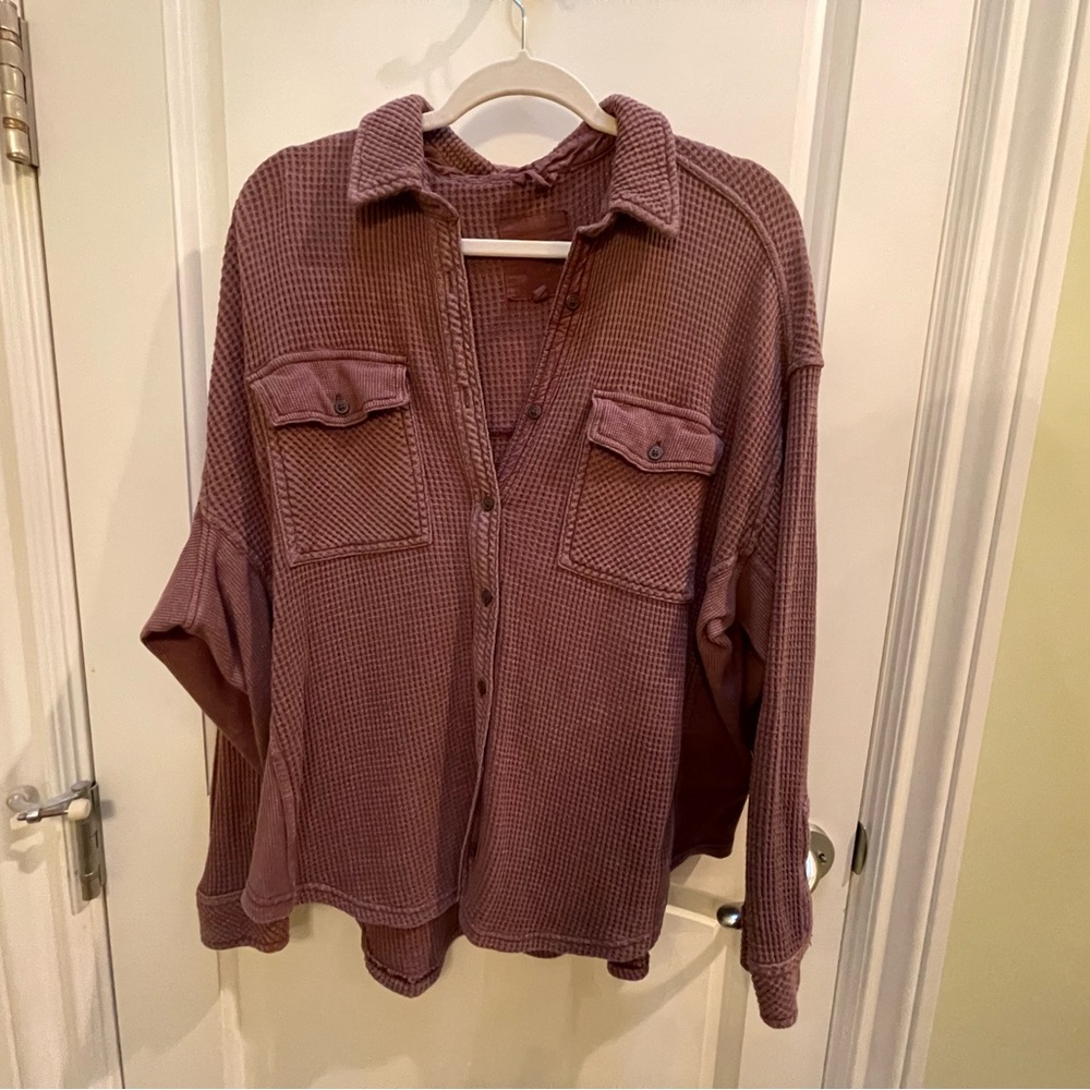 A classic waffle brown shirt jacket